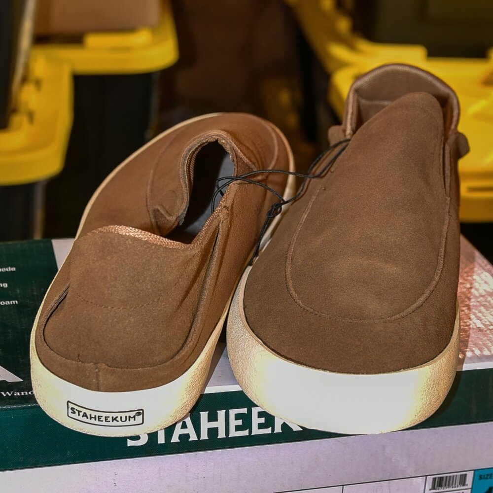 Staheekum Men's Casual Slip On Shoes Memory Foam Flipside‎ Suede Upper Brown